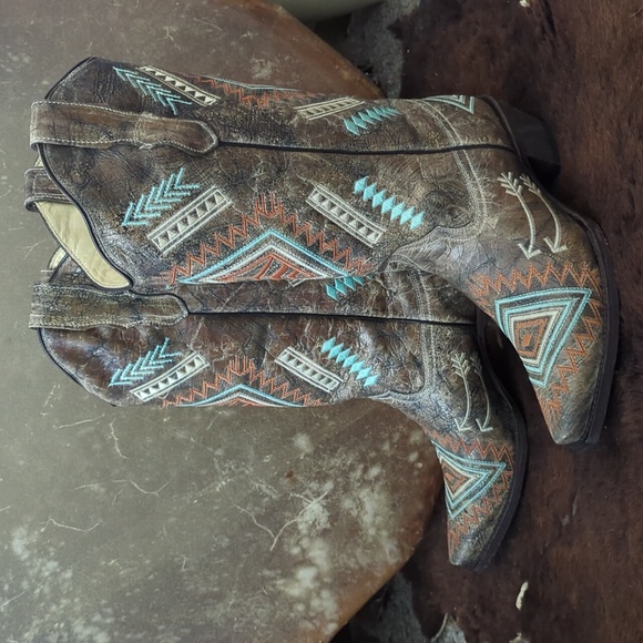 CORRAL E1037 snip toe distressed leather Aztec/Southwest cowgirl boots sz 8 NEW - Picture 7 of 16